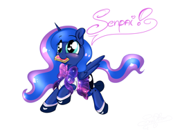 Size: 4000x3000 | Tagged: safe, artist:saralien, character:princess luna, species:alicorn, species:pony, bread, clothing, cute, female, food, heart eyes, lunabetes, mare, school uniform, simple background, solo, toast, weapons-grade cute, white background, wingding eyes
