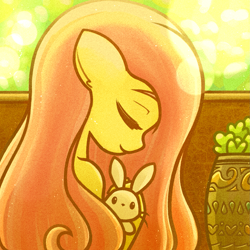 Size: 1929x1929 | Tagged: safe, artist:sigpi, character:angel bunny, character:fluttershy, species:anthro, species:pegasus, species:pony, species:rabbit, eyes closed, female, mare, smiling