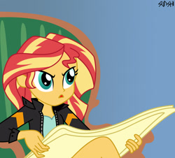 Size: 2000x1811 | Tagged: safe, artist:sunshi, character:sunset shimmer, my little pony:equestria girls, annoyed, bottomless, clothing, female, jacket, leather jacket, open mouth, parody, partial nudity, solo, tom and jerry