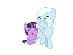 Size: 1024x768 | Tagged: safe, artist:turnaboutart, base used, character:twilight sparkle, character:twilight sparkle (alicorn), oc, oc:snowdrop, species:alicorn, species:pegasus, species:pony, fanfic:luna mother of twilight sparkle, alternate universe, baby, baby pony, babylight sparkle, cute, female, filly, foal, happy, hoof hold, simple background, sisterly love, sisters, transparent background, twiabetes