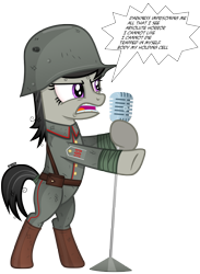 Size: 3530x4830 | Tagged: safe, artist:a4r91n, character:octavia melody, angry, bandage, belt, bipedal, boots, epaulettes, female, german, kriegtavia, messy mane, metallica, microphone, military uniform, one, shoes, simple background, solo, song reference, stahlhelm, transparent background, vector, world war i