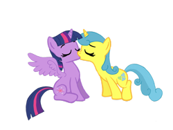 Size: 1024x768 | Tagged: safe, artist:turnaboutart, base used, character:lemon hearts, character:twilight sparkle, character:twilight sparkle (alicorn), species:alicorn, species:pony, fanfic:twilight sparkle and lemon hearts love life, ship:lemonlight, cutie mark, female, kissing, lesbian, shipping, simple background, transparent background