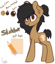 Size: 3000x3500 | Tagged: safe, artist:claudearts, oc, oc only, oc:sketcher, butt freckles, cutie mark, freckles, reference sheet, simple background, solo, transparent background