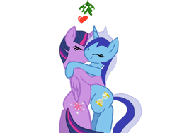 Size: 1024x768 | Tagged: safe, artist:turnaboutart, base used, character:minuette, character:twilight sparkle, character:twilight sparkle (alicorn), species:alicorn, species:pony, species:unicorn, ship:twinuette, eyes closed, female, heart, kissing, lesbian, mistletoe, shipping, simple background, transparent background