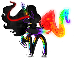 Size: 1024x792 | Tagged: safe, artist:nekomellow, oc, oc only, oc:princess neon boom, species:alicorn, species:pony, alicorn oc, colored horn, colored wings, ethereal mane, multicolored wings, neon, psychedelic, rainbow tail, rainbow wings, raised hoof, red and black mane