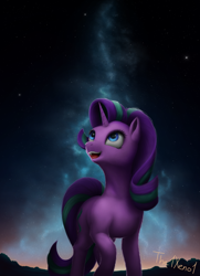 Size: 1450x2000 | Tagged: safe, artist:the1xeno1, character:starlight glimmer, species:pony, species:unicorn, female, looking up, mare, night, smiling, solo