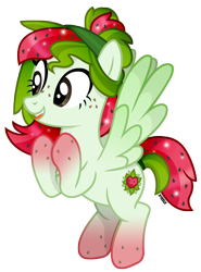 Size: 2880x3900 | Tagged: safe, artist:a4r91n, oc, oc only, oc:watermelana, species:pegasus, species:pony, biting, flying, food, freckles, gradient hooves, multicolored hair, simple background, tongue bite, transparent background, vector