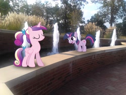 Size: 2048x1536 | Tagged: safe, artist:tokkazutara1164, character:princess cadance, character:twilight sparkle, species:pony, female, filly, filly twilight sparkle, fountain, irl, outdoors, photo, ponies in real life, vector, young, younger