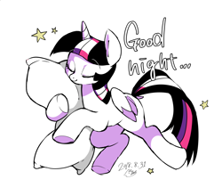 Size: 1820x1600 | Tagged: safe, artist:potetecyu_to, character:twilight sparkle, character:twilight sparkle (alicorn), species:alicorn, species:pony, eyes closed, female, good night, mare, pillow, sleeping, solo