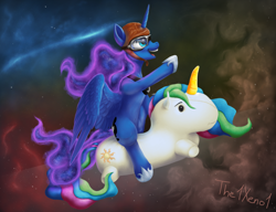 Size: 1300x1000 | Tagged: safe, artist:the1xeno1, character:princess celestia, character:princess luna, species:pony, female, goggles, mare, plushie, royal sisters, smiling, space