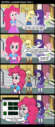 Size: 1280x2964 | Tagged: safe, artist:bredgroup, artist:sirvalter, character:applejack, character:fluttershy, character:pinkie pie, character:rarity, comic:eg rpg lootbattle royal, my little pony:equestria girls, comic, cpu, fourth wall, fourth wall destruction, task manager, watch dogs