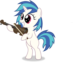 Size: 6980x5985 | Tagged: safe, artist:agamnentzar, artist:tim015, character:dj pon-3, character:vinyl scratch, species:pony, species:unicorn, absurd resolution, bipedal, blank flank, female, filly, foal, hooves, horn, musical instrument, simple background, smiling, solo, teeth, transparent background, vector, violin, younger