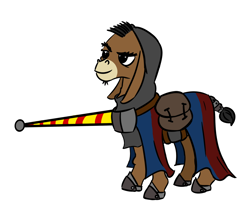 Size: 1100x916 | Tagged: safe, artist:velgarn, oc, oc only, oc:garolfo rigamonti, species:donkey, adventurer, armor, donkey oc, facial hair, horseshoes, jousting, jousting outfit, knight, knight errant, lance, male, non-pony oc, seeds of harmony, simple background, solo, weapon, white background