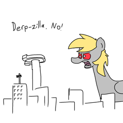 Size: 1280x1280 | Tagged: safe, artist:pencilbrony, character:derpy hooves, species:pony, city, dialogue, giant derpy hooves, giant pony, macro