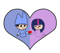 Size: 900x800 | Tagged: safe, artist:kaiamurosesei, character:twilight sparkle, ship:mordetwi, crossover, crossover shipping, heart, humanized, mordecai, regular show, shipping