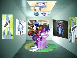 Size: 960x720 | Tagged: safe, artist:kaiamurosesei, character:twilight sparkle, ship:mordetwi, crossover shipping, female, insanity, male, mordecai, obsession, shipping, straight
