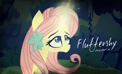 Size: 1026x622 | Tagged: safe, artist:galacticflashd, character:fluttershy, species:pony, species:unicorn, g5 leak, leak, cute, flower, flower in hair, fluttershy (g5), glowing horn, race swap, text
