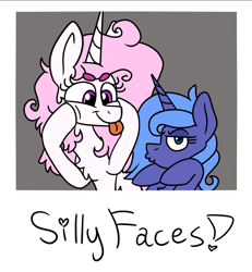 Size: 660x715 | Tagged: safe, artist:pink-pone, character:princess celestia, character:princess luna, species:pony, cewestia, chest fluff, female, filly, photo, sillestia, silly, silly pony, tongue out, woona, younger