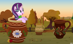 Size: 5000x3000 | Tagged: safe, artist:a4r91n, character:starlight glimmer, species:pony, apple, autumn, ceramic, clothing, cup, cup of pony, field, food, leaves, looking away, pear, scarf, sunrise, tree, vector