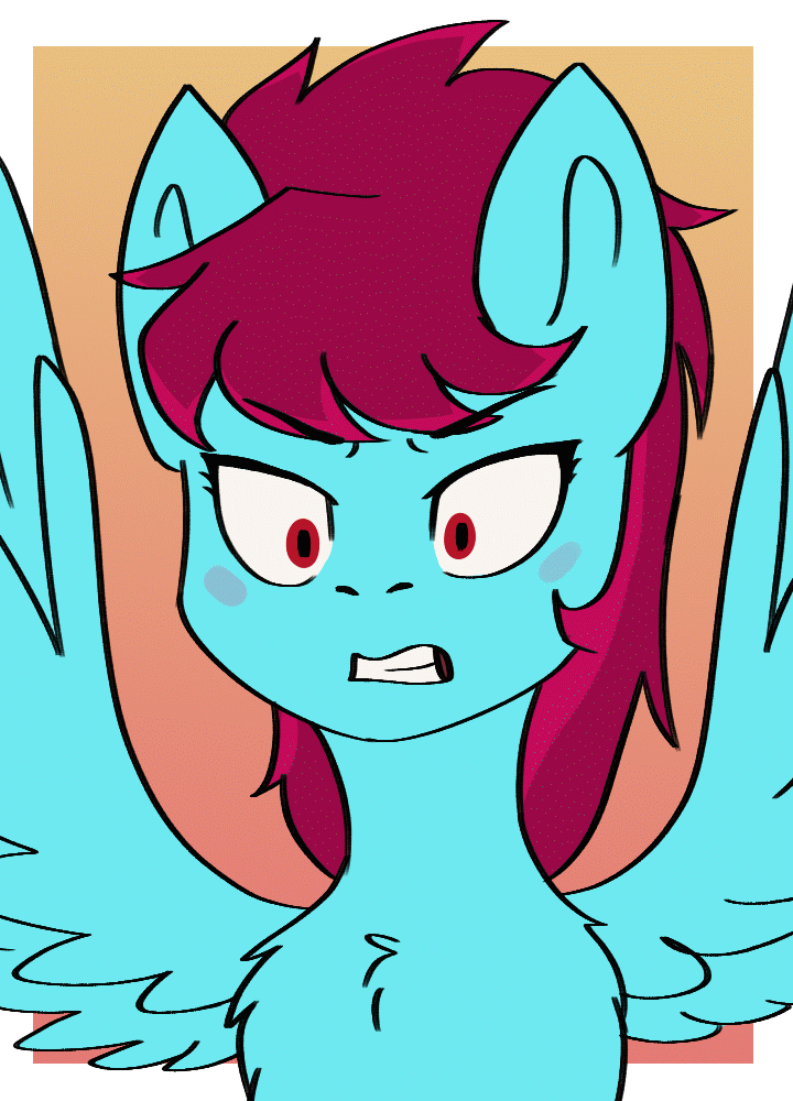 Size: 720x1000 | Tagged: safe, artist:shiro-roo, oc, oc only, oc:hiyo licious, species:pegasus, species:pony, :<, animated, blushing, bust, chest fluff, female, frame by frame, frown, gif, gritted teeth, mare, portrait, solo, spread wings, wings, ych result