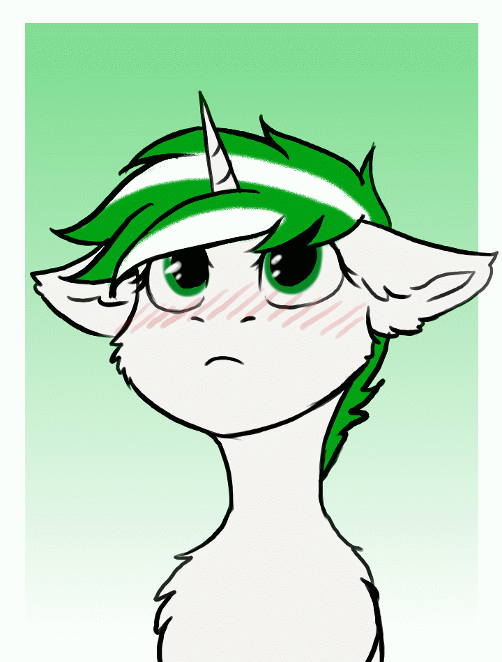 Size: 720x950 | Tagged: safe, artist:shiro-roo, oc, oc only, oc:mint leaf, species:pony, species:unicorn, animated, blushing, bust, crying, female, floppy ears, frame by frame, gif, gradient background, mare, portrait, solo, ych result