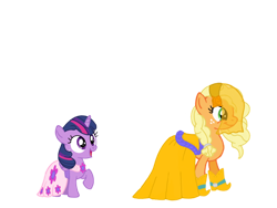 Size: 1024x768 | Tagged: safe, artist:turnaboutart, base used, character:applejack, character:twilight sparkle, character:twilight sparkle (alicorn), species:alicorn, species:pony, fanfic:mama applejack, age regression, clothing, dress, female, filly, filly twilight sparkle, flower, mother and daughter, rose, wedding dress, wedding veil, younger