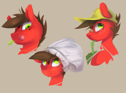 Size: 1280x942 | Tagged: safe, artist:tangomangoes, oc, oc only, species:earth pony, species:pony, bust, chef's hat, clothing, drinking, hat, straw in mouth