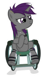 Size: 2655x4370 | Tagged: safe, artist:jittery-the-dragon, oc, oc only, oc:sparky scamper, hoof braces, solo, wheelchair