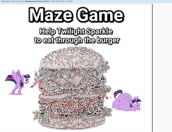 Size: 1386x1071 | Tagged: safe, artist:megarainbowdash2000, edit, character:twilight sparkle, character:twilight sparkle (alicorn), species:alicorn, species:pony, arrow, burger, excited, fat, food, game, hay burger, maze, maze game, meme, obese, princess twilard, simple background, solved, spread wings, text, this will end in colic, twilard sparkle, twilight burgkle, white background, wingboner, wings