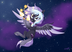 Size: 1108x800 | Tagged: safe, artist:unisoleil, oc, oc:night swift, species:pegasus, species:pony, female, mare, night, solo, two toned wings