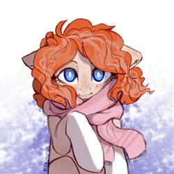 Size: 604x604 | Tagged: safe, artist:kotya, oc, oc only, species:pony, blushing, clothing, freckles, looking at you, scarf, solo