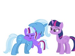 Size: 1024x768 | Tagged: safe, artist:turnaboutart, base used, character:trixie, character:twilight sparkle, character:twilight sparkle (alicorn), oc, oc:sparkle magic, parent:trixie, parent:twilight sparkle, parents:twixie, species:alicorn, species:pony, ship:twixie, alicorn oc, cutie mark, female, hug, lesbian, magical lesbian spawn, offspring, shipping