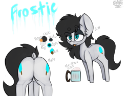 Size: 4000x3000 | Tagged: safe, artist:claudearts, oc, oc:frostie, species:earth pony, species:pony, blep, both cutie marks, cutie mark, dock, food, plot, popsicle, reference sheet, rum, silly, solo, tongue out