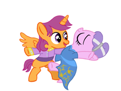Size: 1024x768 | Tagged: safe, artist:turnaboutart, edit, character:diamond tiara, character:scootaloo, species:alicorn, species:earth pony, species:pegasus, species:pony, alicornified, alternate hairstyle, bipedal, clothing, dancing, dress, female, hairband, half r63 shipping, male, race swap, rule 63, scootacorn, scooteroll, scootertiara, scootiara, shipping, skatercorn, straight, suit, underhoof