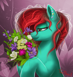 Size: 1000x1050 | Tagged: safe, artist:the1xeno1, oc, oc only, species:pony, female, flower, jewelry, mare, smiling, solo