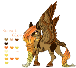 Size: 937x832 | Tagged: safe, artist:lunawolf28, oc, oc only, oc:sunset glow, species:pegasus, species:pony, g4, braid, colored hooves, female, hair over one eye, hooves, mare, pegasus oc, raised hoof, reference sheet, simple background, solo, spread wings, three quarter view, transparent background, wings