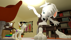 Size: 2000x1125 | Tagged: safe, artist:johnnyxluna, part of a set, character:big mcintosh, character:cheerilee, oc, oc only, oc:dr. wolf, oc:lightning bliss, species:anthro, species:pony, 3d, american gothic, growth, macro, male, office, part of a series, source filmmaker, super mario bros., super mushroom, wat