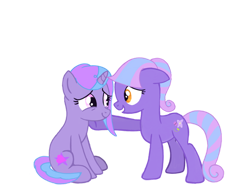 Size: 1024x768 | Tagged: safe, artist:turnaboutart, base used, oc, oc only, oc:lilac glow, oc:starry twinkle, parent:lemon hearts, parent:twilight sparkle, parents:lemonlight, species:earth pony, species:pony, species:unicorn, cutie mark, female, hoof on shoulder, mare, sisterly love, sisters, twins