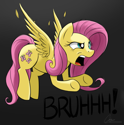 Size: 3173x3212 | Tagged: safe, artist:oinktweetstudios, character:fluttershy, species:pegasus, species:pony, aggravated, angry, bruh, female, mare, open mouth, shocked, signature, solo, stunned