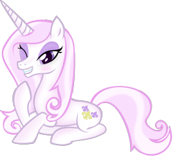 Size: 6317x5728 | Tagged: safe, artist:emu34b, character:fleur-de-lis, species:pony, species:unicorn, absurd resolution, blushing, cute, female, fleurabetes, one eye closed, simple background, smiling, solo, transparent background, vector, wink