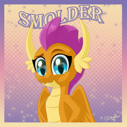 Size: 800x800 | Tagged: safe, artist:unisoleil, character:smolder, species:dragon, cute, dragoness, female, looking at you, smiling, smolderbetes, solo