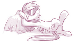 Size: 373x214 | Tagged: safe, artist:naroclie, character:rainbow dash, species:pegasus, species:pony, cropped, crossed legs, female, lying down, mare, solo, sunglasses