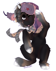 Size: 1764x2236 | Tagged: safe, artist:kotya, oc, species:pony, clothing, colored hooves, hat, horn, scarf
