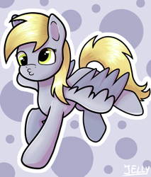 Size: 1700x2000 | Tagged: safe, artist:jellysiek, character:derpy hooves, species:pegasus, species:pony, :3, abstract background, cross-eyed, cute, derpabetes, female, green background, grey skin, lineart, mare, outline, solo, yellow eyes, yellow mane, •3•
