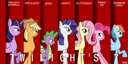 Size: 4000x2000 | Tagged: safe, artist:banquo0, character:applejack, character:fluttershy, character:pinkie pie, character:rainbow dash, character:rarity, character:spike, character:twilight sparkle, character:twilight sparkle (alicorn), species:alicorn, species:dragon, species:pony, episode:sparkle's seven, g4, my little pony: friendship is magic, group, mane seven, mane six, movie poster, ocean's eleven, parody, tongue out, winged spike