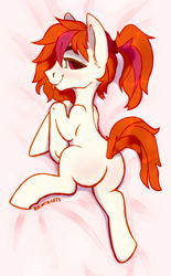Size: 2996x4820 | Tagged: safe, artist:kotya, oc, oc:serotonic blast, species:earth pony, species:pony, body pillow, body pillow design, femboy, looking at you, looking back, looking back at you, male, plot, solo, tongue out