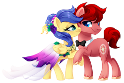 Size: 1024x691 | Tagged: safe, artist:xnightmelody, oc, oc only, oc:north star, oc:wineberry, species:earth pony, species:pegasus, species:pony, clothing, dress, female, gala dress, male, mare, simple background, stallion, transparent background, winestar