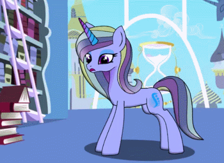 Size: 443x323 | Tagged: safe, artist:galacticflashd, oc, oc only, oc:ferrier nice, species:earth pony, species:pony, animated, canterlot, fake horn, female, gif, solo, twilight's canterlot home
