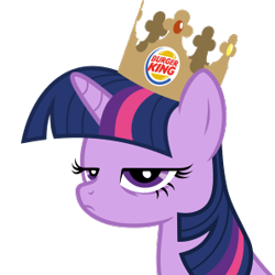 Size: 298x298 | Tagged: safe, artist:zutheskunk traces, derpibooru original, character:twilight sparkle, species:pony, species:unicorn, .svg available, burger king, burger king crown, crown, female, jewelry, mare, regalia, solo, svg, twilight is not amused, unamused, vector