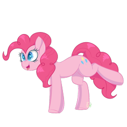 Size: 1000x1000 | Tagged: safe, artist:redheartponiesfan, character:pinkie pie, species:pony, cute, female, leaning, leaning forward, open mouth, raised leg, simple background, smiling, solo, transparent background